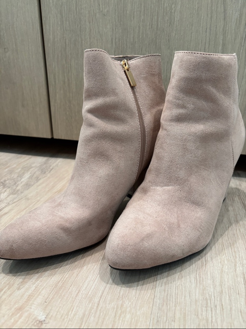 Women's Pink Suede Ankle Boots - Stylish Zipper Booties